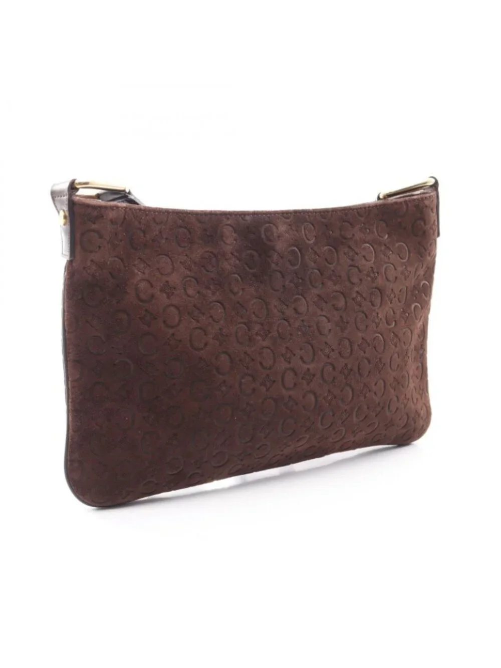 Celine Shoulder Bag C Blason Dark Brown Suede Leather